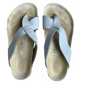 Birkenstock Birki’s Cancun Blue Platform Sandals Birko Flor Strappy Thong 6 M 37